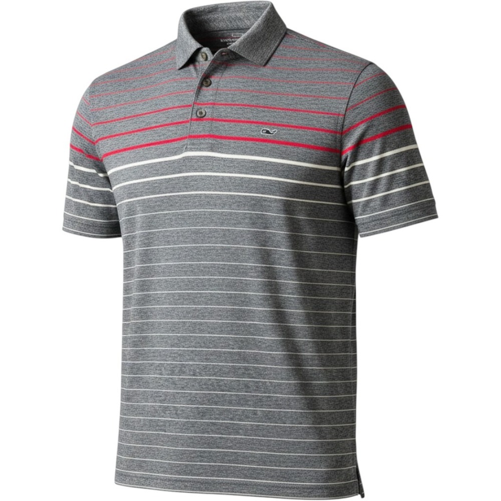 Vineyard Vines Performance Polo Shirt Mens Medium Gray Red White Striped 1K2438